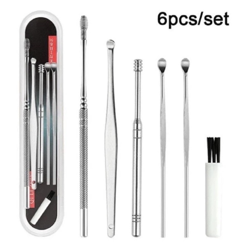 Pembersih Telinga 6in1 6 Pcs Korek Kuping Stainless Steel Set Ear Wax