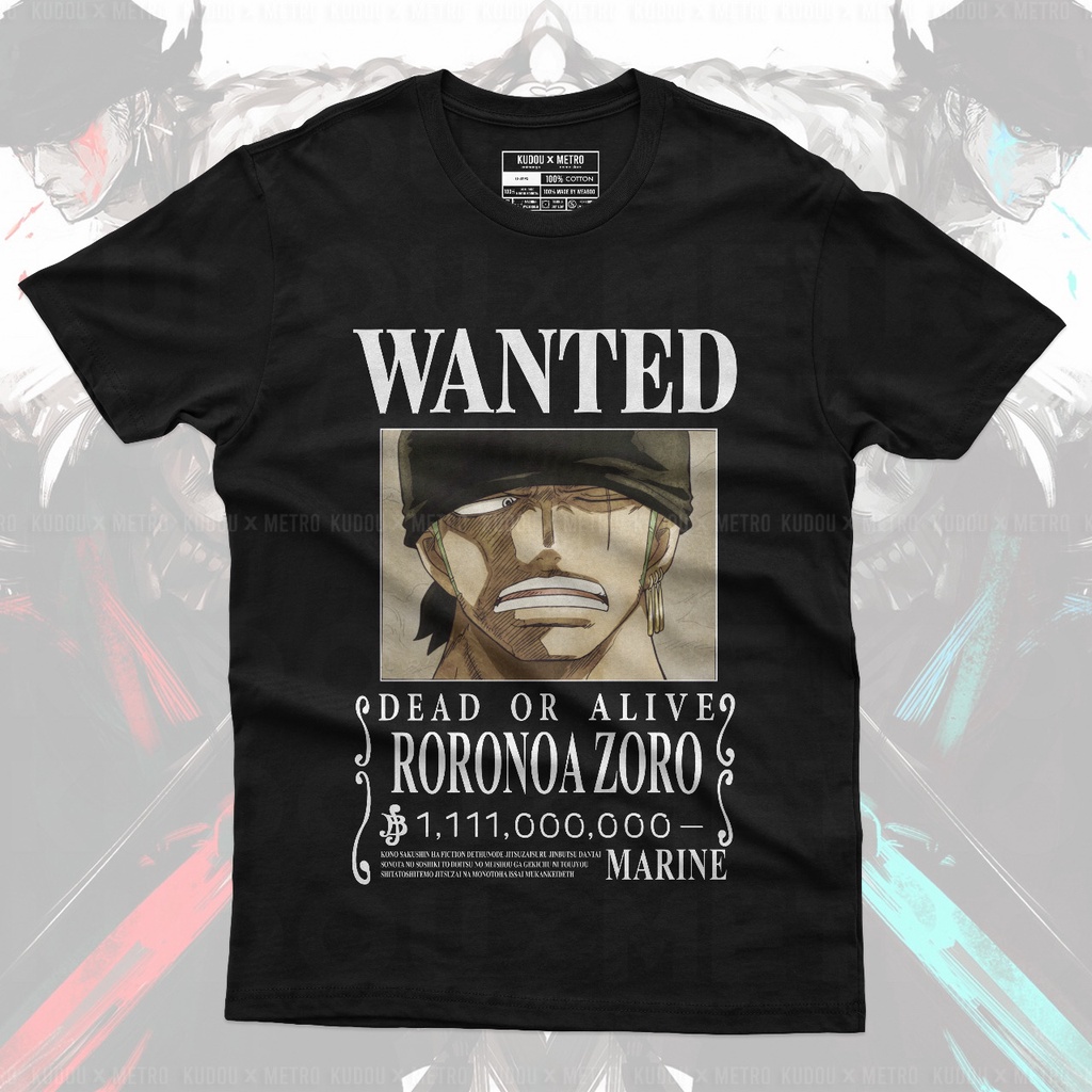 Kaos Anime Roronoa Zoro Wanted Bounty Anime Manga One Piece