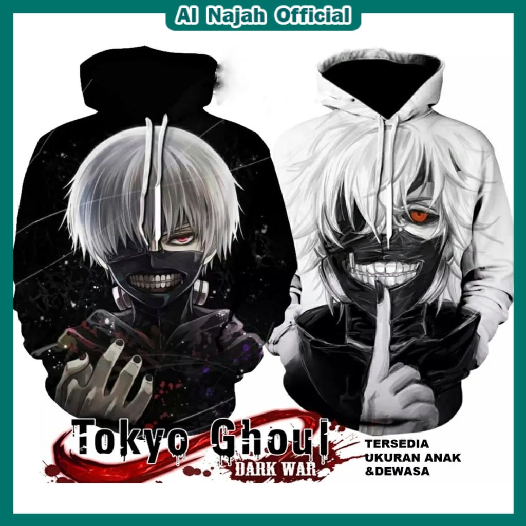 Sweater hoodie anak cowok kaneki / Sweater Hoodie Anime Jepang Anak Usia 6-11 Tahun Dan Dewasa / Jaket Anime Kaneki Tokyo Ghoul / Jaket hoodie anime tokyo ghoul kaneki anak cod