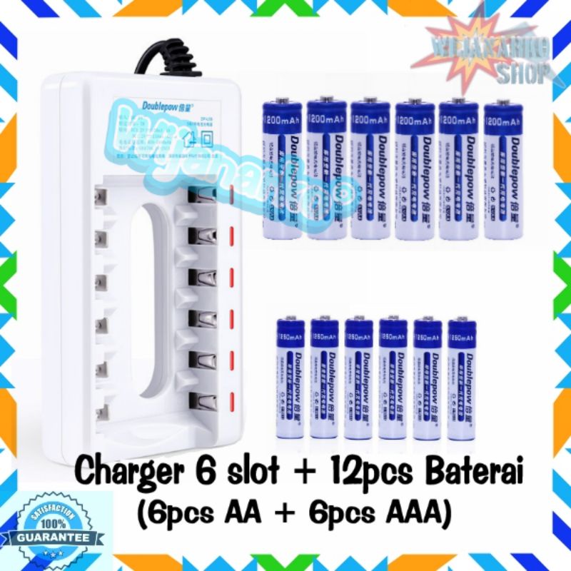 Paket Doublepow Charger Baterai + Baterai AA / AAA