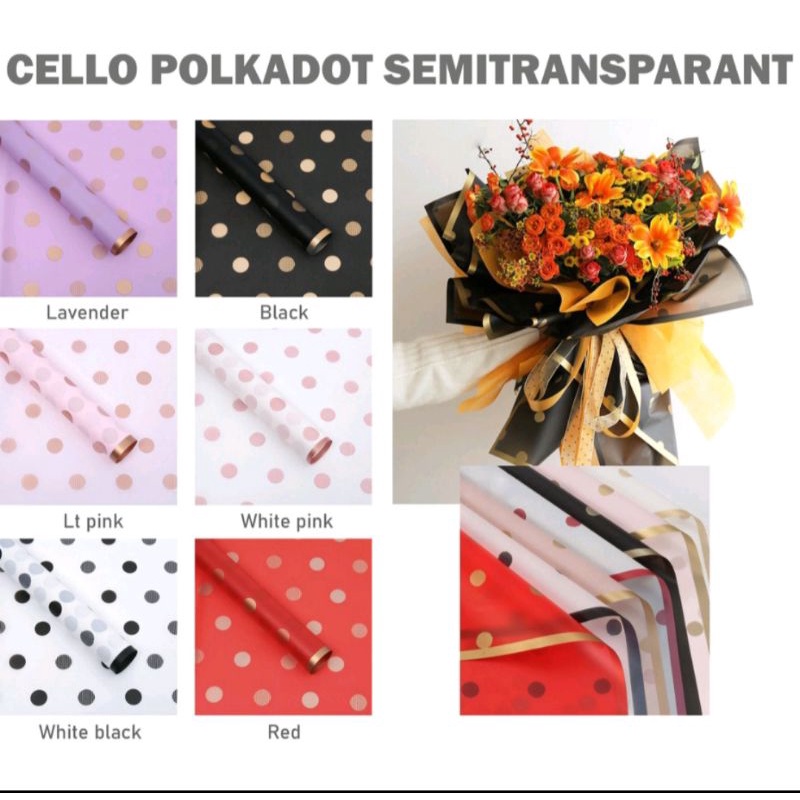 

(Lembaran) Kertas Buket Cello Polkadot Semi Transparant
