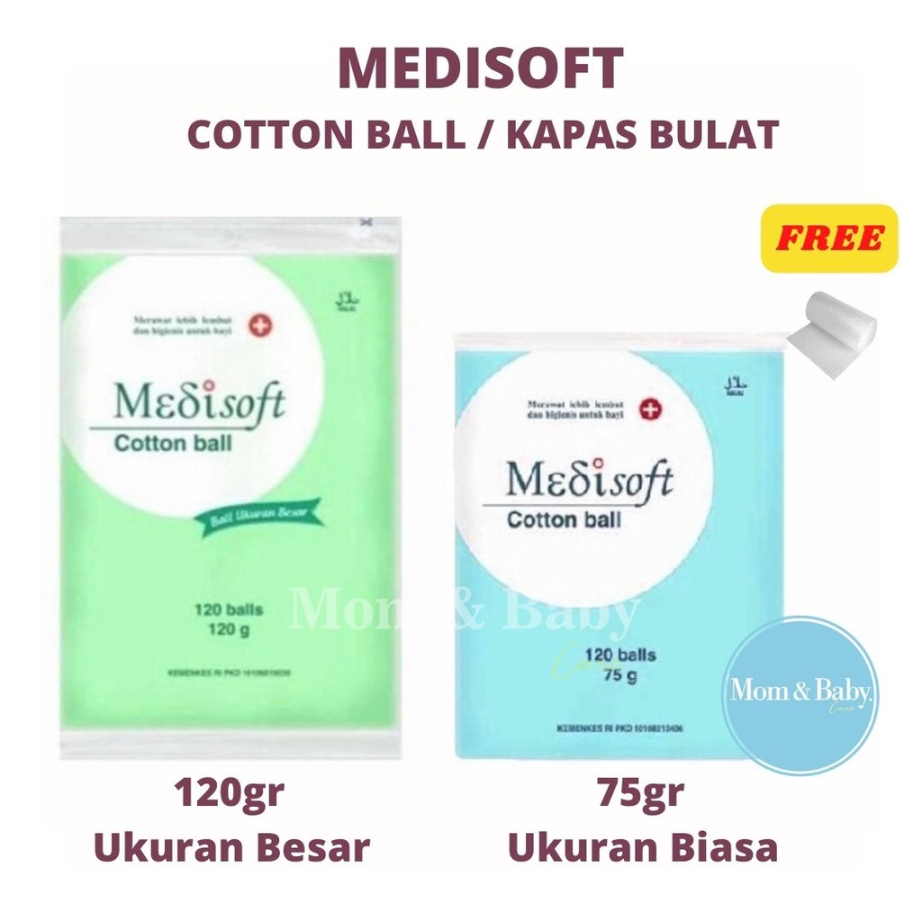 MEDISOFT Cotton Ball Hijau 120gram / Kapas Bulat Bola BESAR 120 balls  Biru