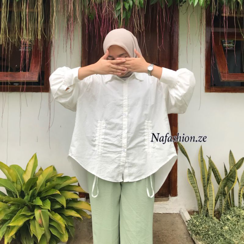 Kemeja Katun Oversize Serut Depan / Becca Ruched Shirt / Kemeja Jumbo / Atasan Wanita