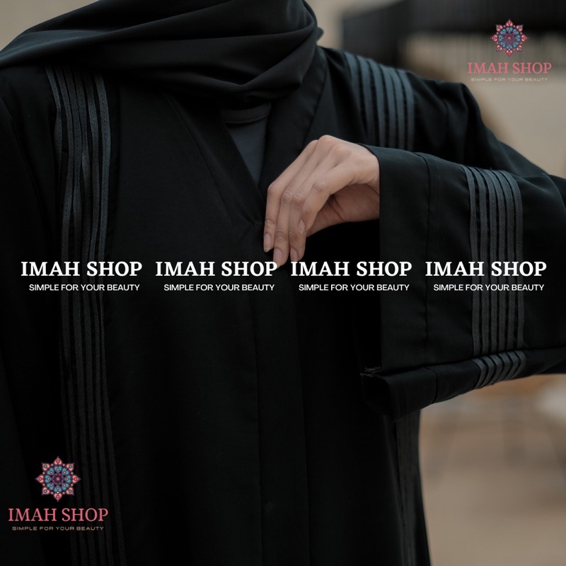 ABAYA FATIMAH LIST HITAM POLOS EXCLUSIVE DUBAI ARAB TURKEY KEKINIAN By Imah Shop