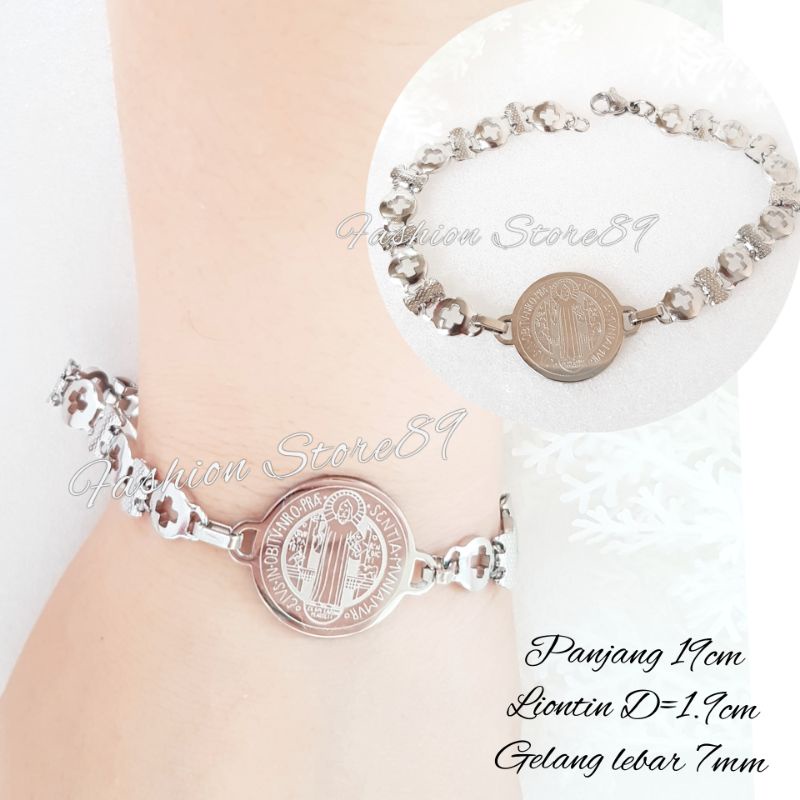 Gelang Rosario Rantai Motif Impor Fashion Wanita dan Pria Titanium Antikarat Bunda Maria Benediktus gelang rohani