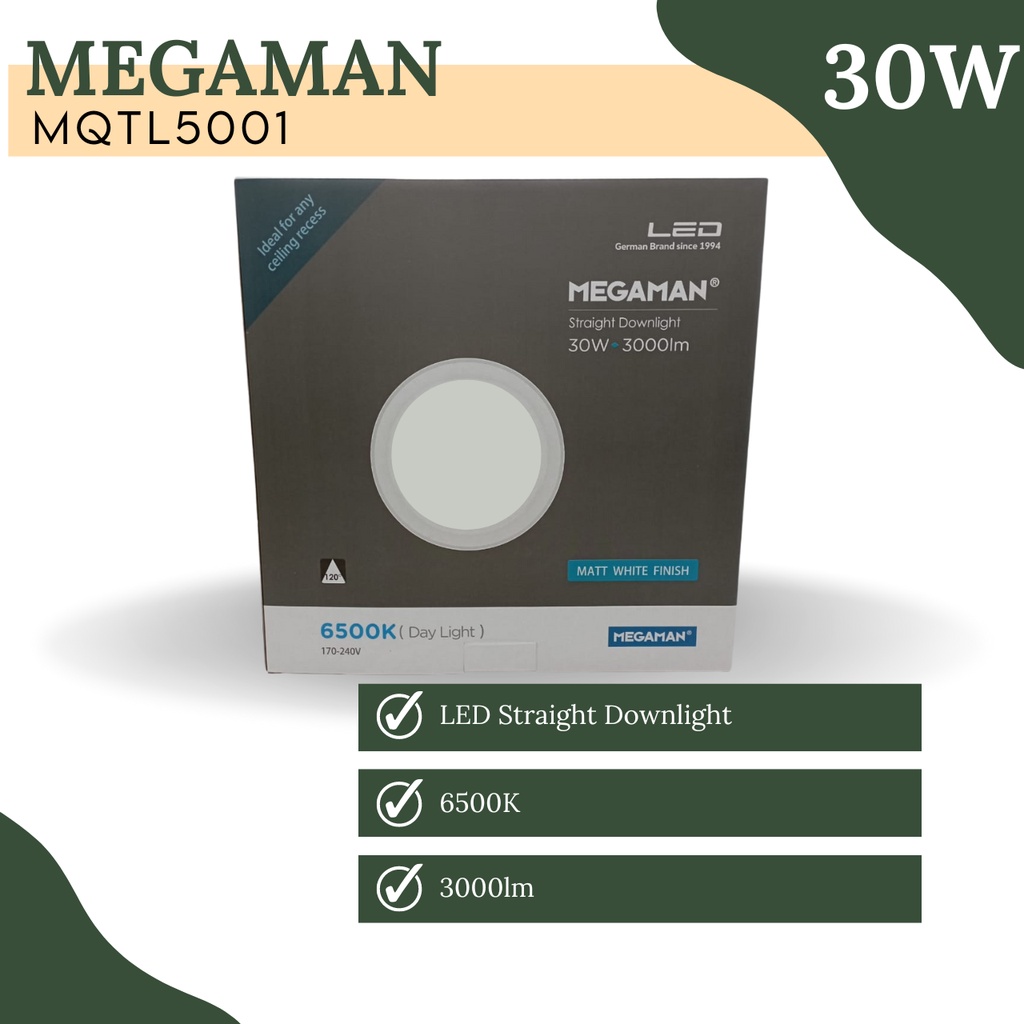 LAMPU LED DOWNLIGHT MEGAMAN MQTL5001-30W-6500K Daylight-Putih OUTBOW