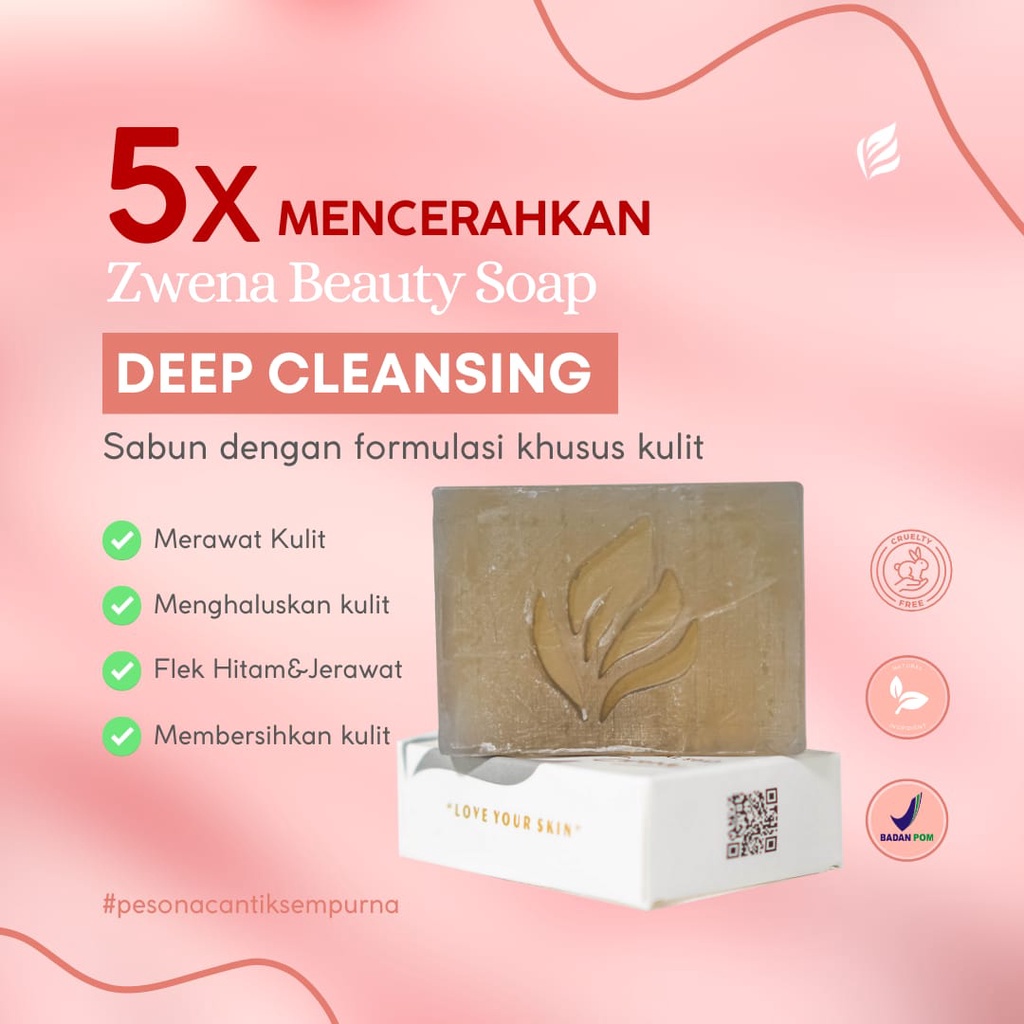 Zwena Deep Cleansing Natural Soap Sabun Wajah Pemutih & Atasi Flek Hitam Kerutan BPOM
