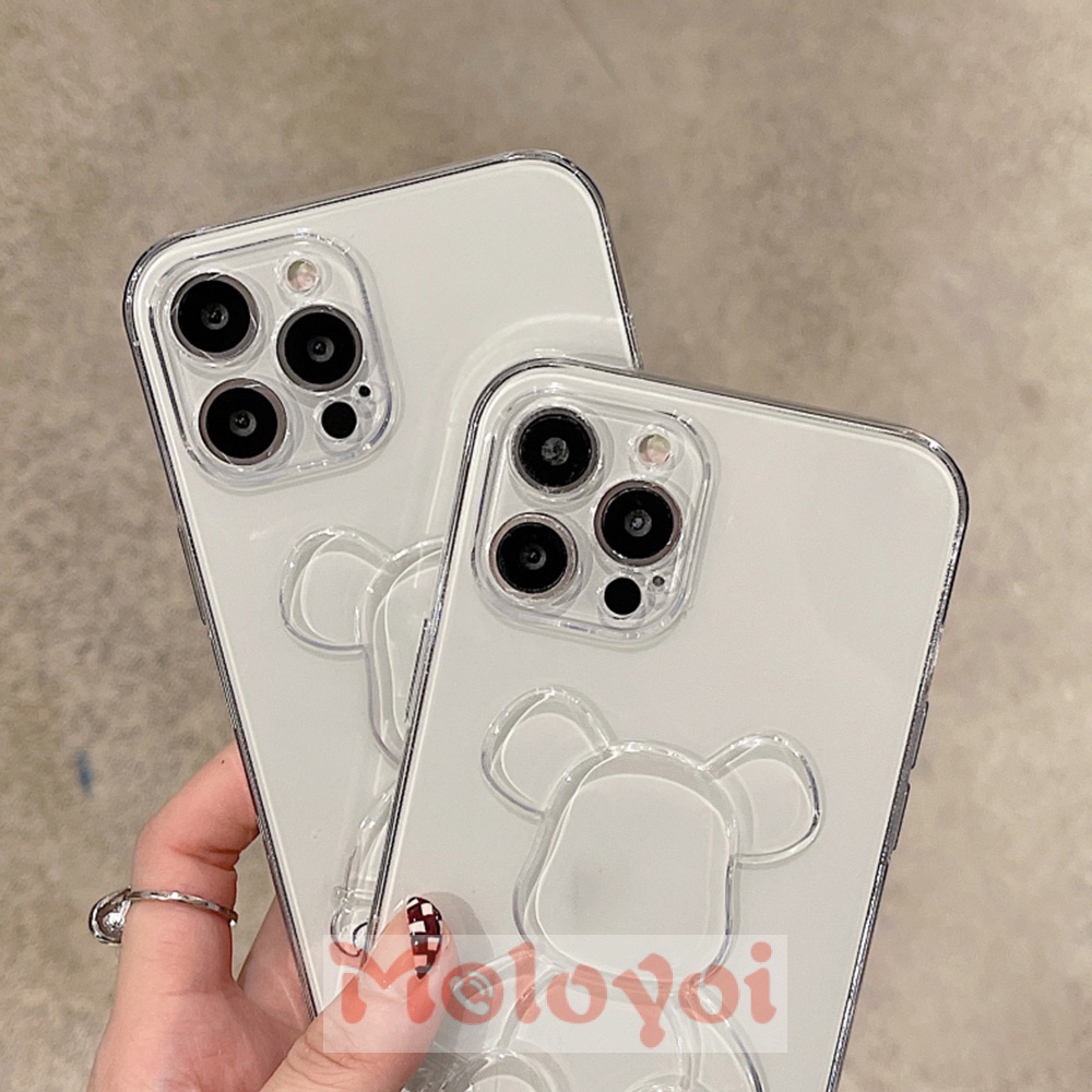 Soft Case TPU Transparan Motif Kartun Beruang 3D Untuk iPhone 11 12 13 Pro MAX 7 8 7Plus 8Plus 6 6s Plus XR 14Plus 14pro MAX X XS MAX SE 2020