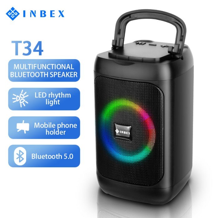 Inbex T34 Bass Bluetooth Speaker Led Portable Wireless Clear Audio Tf