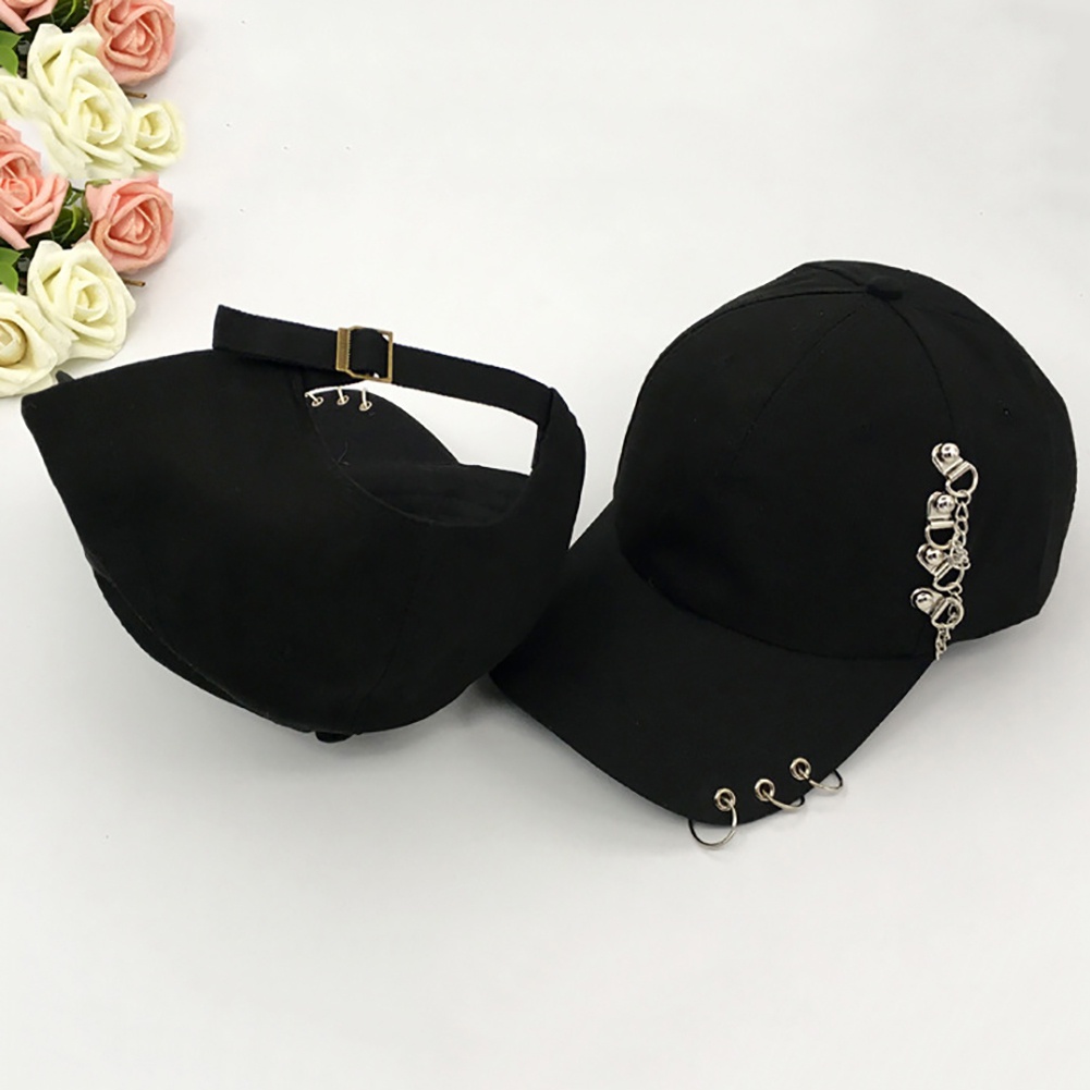 Topi Baseball Anti UV Aksen Ring Metal Gaya Hip Hop Untuk Wanita