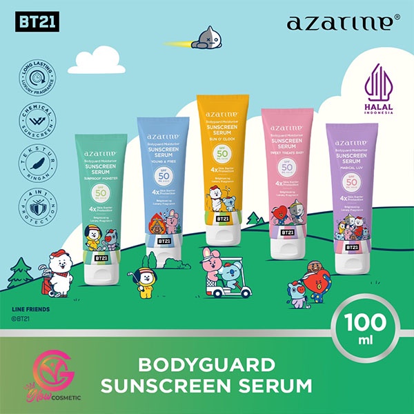 AZARINE BODYGUARD MOISTURIZER SUNSCREEN SERUM SPF 50 PA++++ BT21 - 100ML