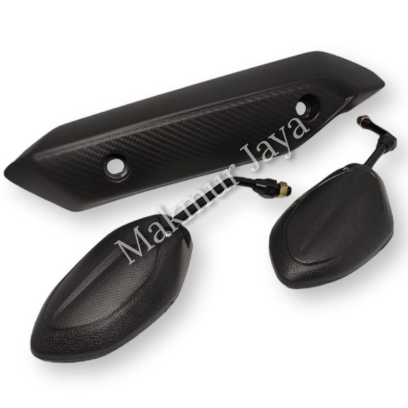 Tutup Cover Tameng Knalpot Honda Beat Fi 2012+Kaca Spion Honda Beat Gagang Mini Black Universal