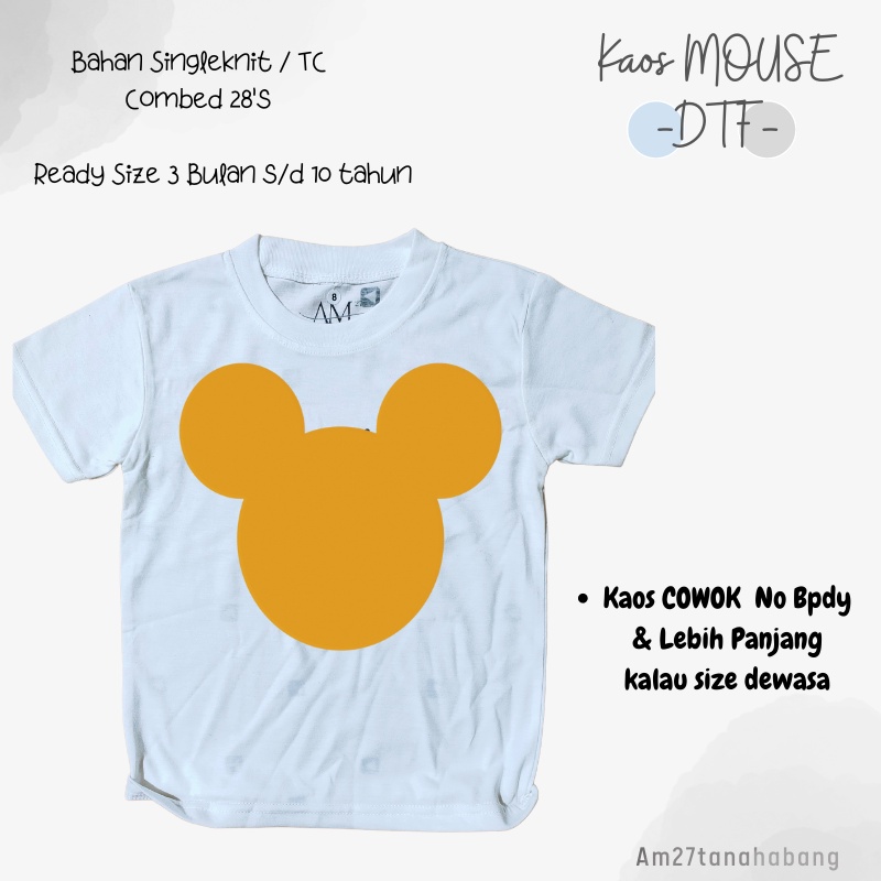 BAJU KAOS ANAK CEWEK COWOK 3-12 Tahun - Remaja - Dewasa MOUSE-DTF