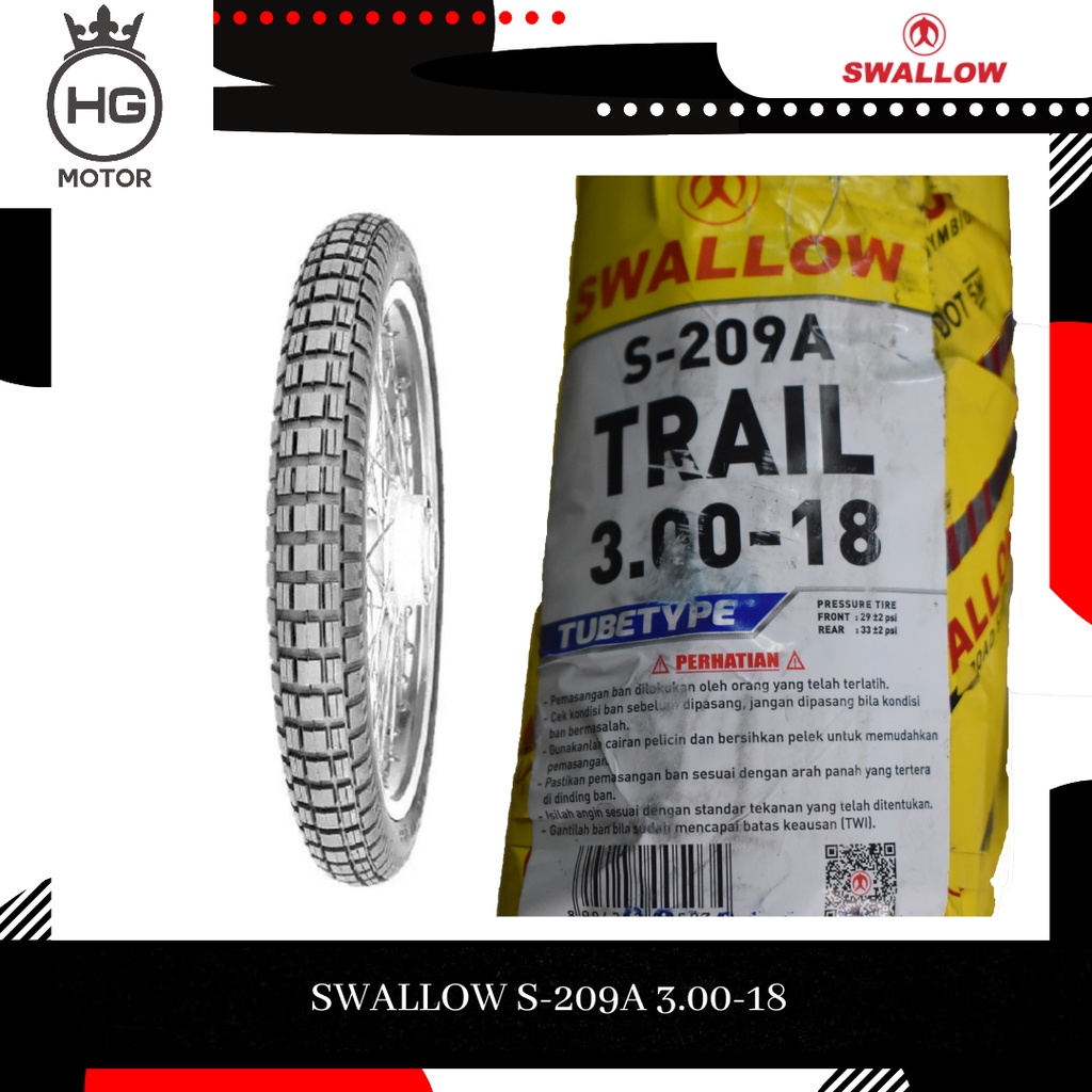 BAN MOTOR TRAIL SWALLOW UKURAN 300-18 RING 18 S-209 TRAIL SWALLOW