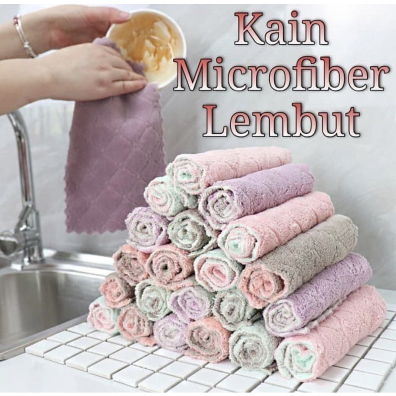 Kain Microfiber Lembut Lap Dapur Meja Dish Towel Fleece Kain Lap Minu Piring Dapur Anti Minyak