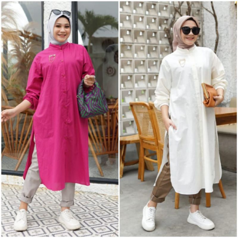 BISA COD AZKIYAHIJAB29 AURA SET TUNIK SETELAN LONG TUNIK POLOS ONESET TUNIK SET BAJU KERJA WANITA SE