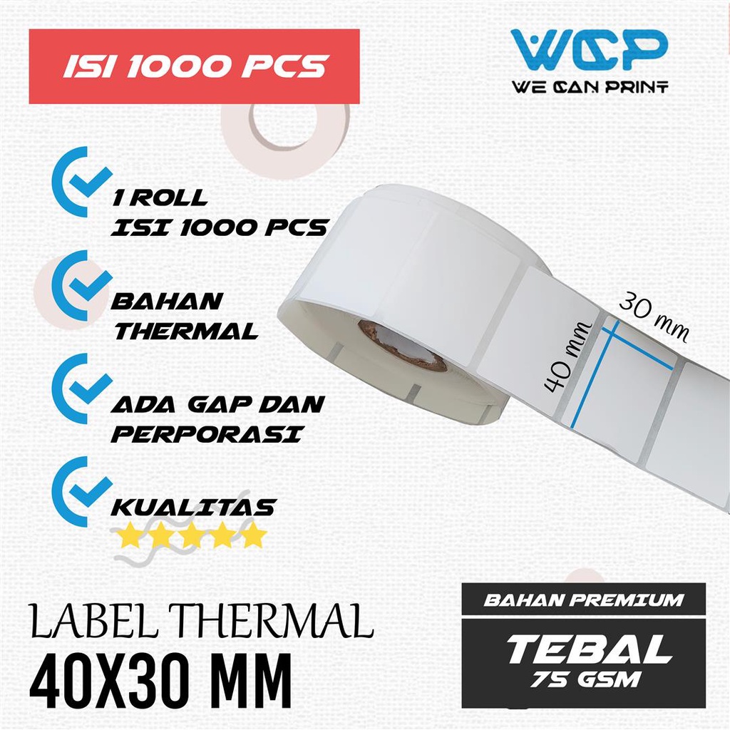 

ghg Label Thermal 40x30mm - 40x30 - 40 x 30 mm (1 ) Kertas Sticker Receipt Printer Barcode Xprinter