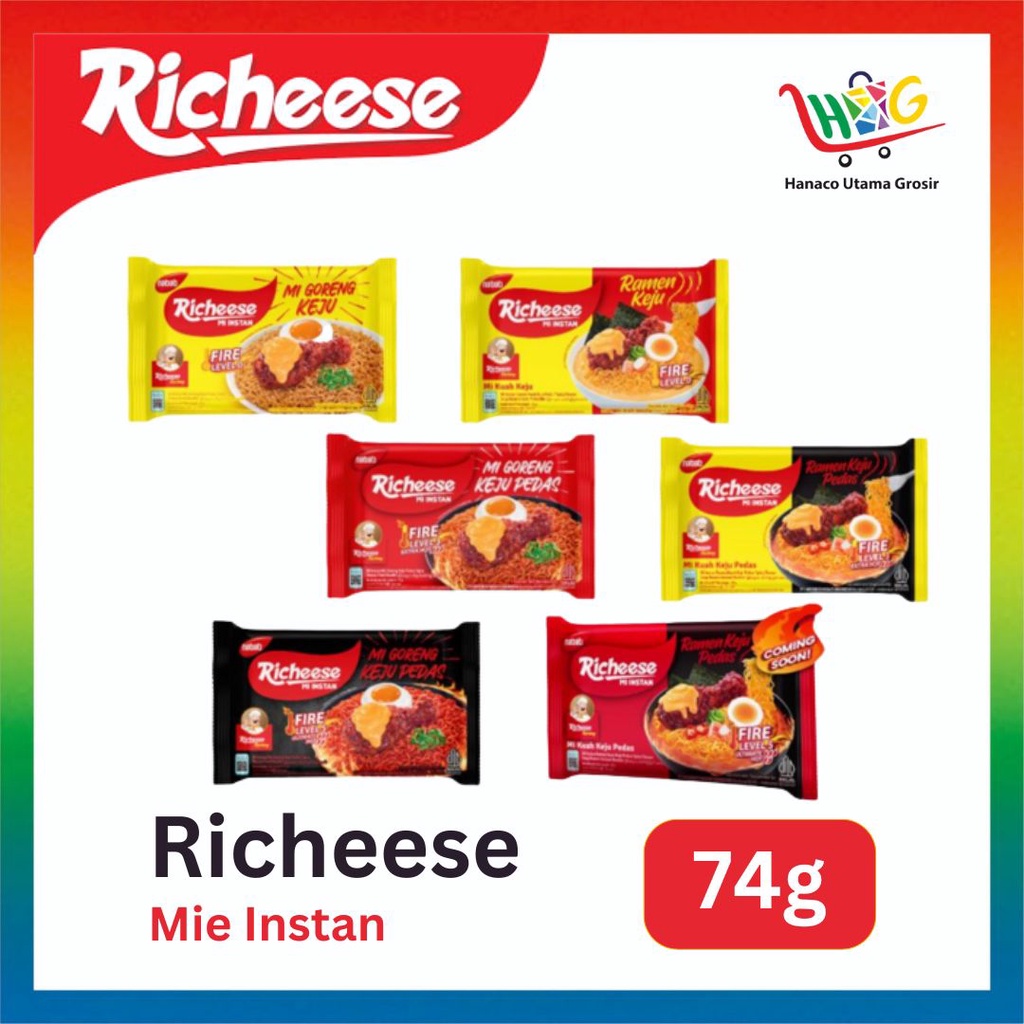 Richeese Mie Instan Goreng &amp; Ramen Pedas Level 0, 3, &amp; 5
