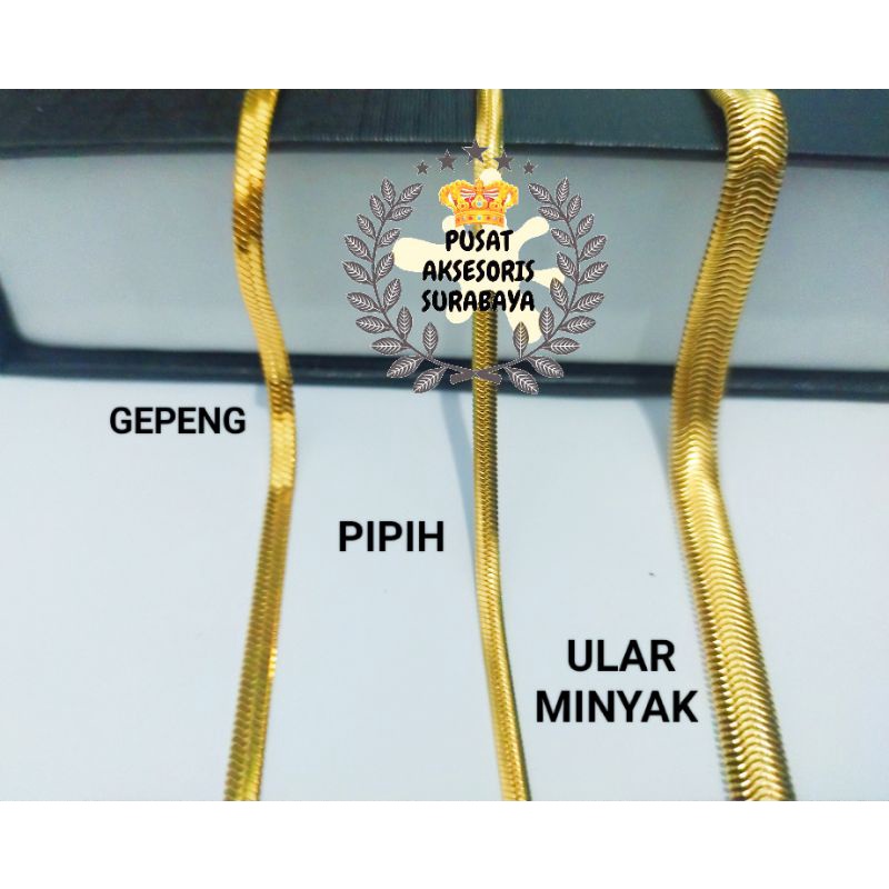 KALUNG TITANIUM PIPIH KILAP GEPENG GOLD EMAS IMPOR BERKUALITAS