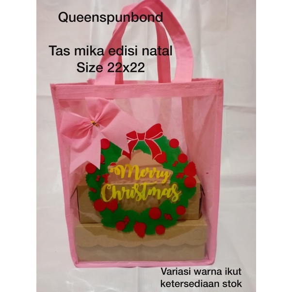 HARGA LUSIN 12 BIJI- TAS HAJATAN MIKA TEBAL PREMIUM 0.25 MM  CAKE SIZE 22x22 - EDISI NATAL