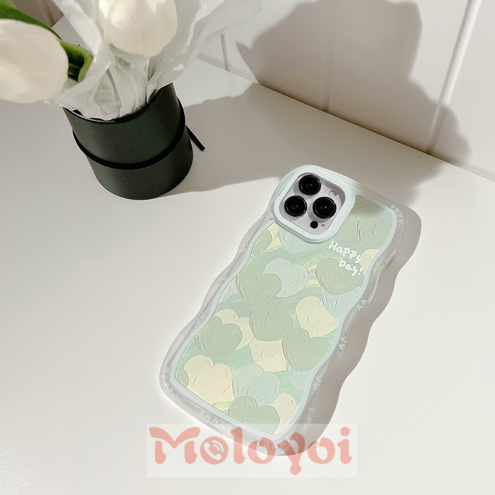 Soft Case Motif Hati Warna Hijau Untuk IPhone 11 12 13 14 Pro MAX 7plus XR X XS MAX 6 6s 7 8 14 Plus SE 2020