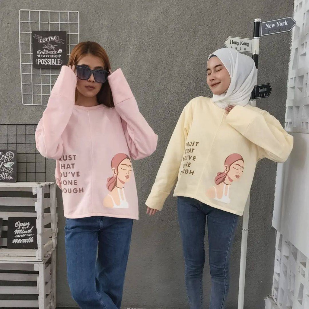 Sweater Wanita WOMAN TRUST Atasan Blouse Ala Korean Style Casual Desain Simple Fashion Terkini OOTD Kece