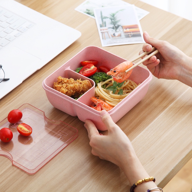 KOTAK MAKAN BEKAL LUNCH BOX BAHAN JERAMI KAPASITAS 1100 ML