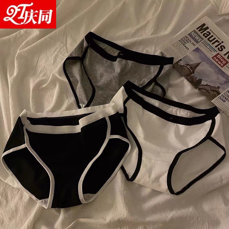 Katun mid-waist underwear wanita kapas murni antibakteri gadis ramah kulit celana mulus bersih merah