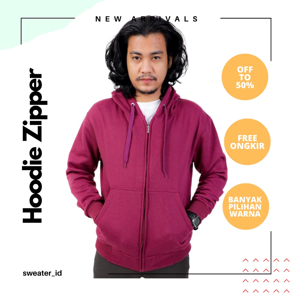 SWEATER_ID Hoodie Zipper Burgundy Polos Pria Wanita Unisex Fleece Tebal Premium