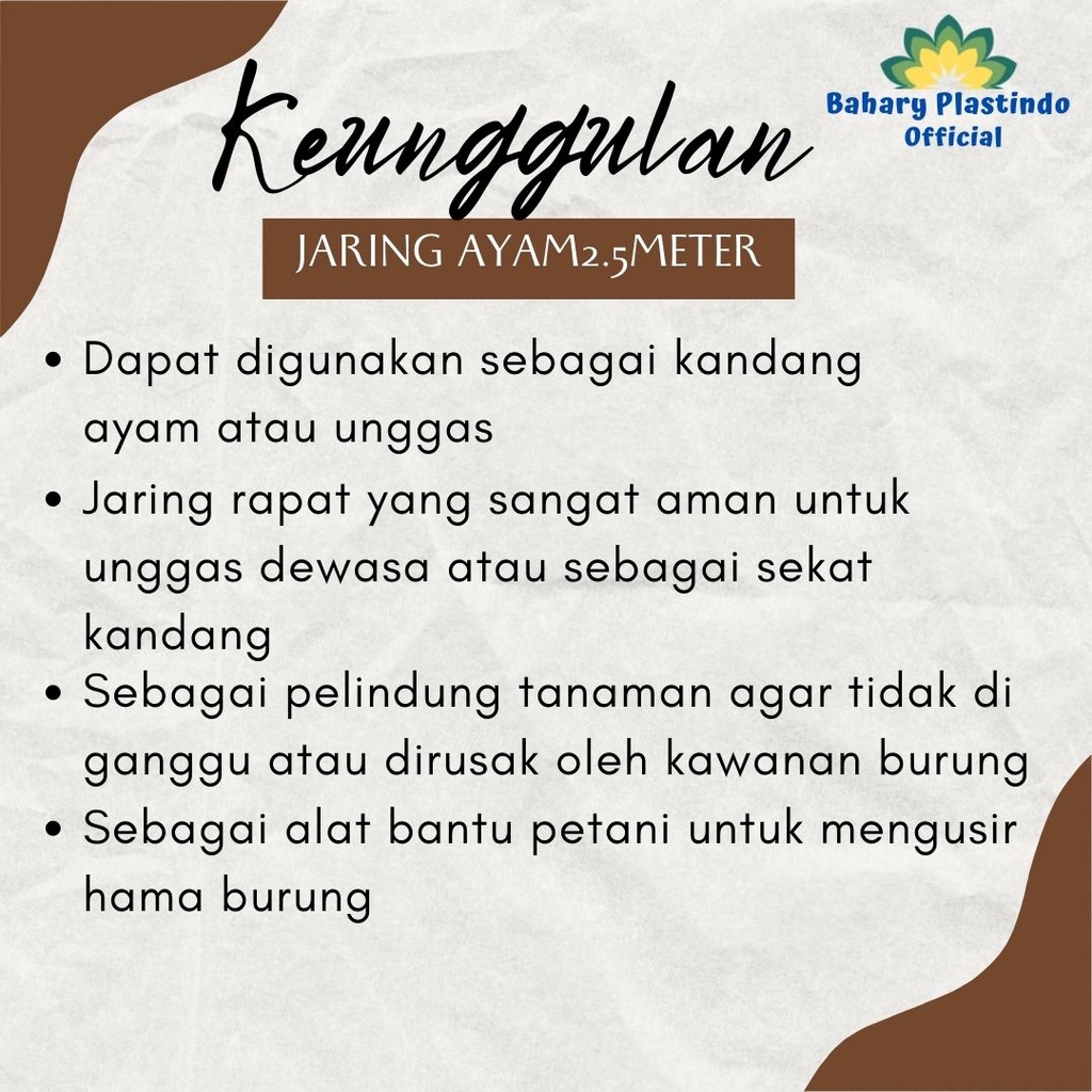 Jaring Ayam 2,5 Meter Perangkap Burung / Jaring Pagar Kandang Serbaguna