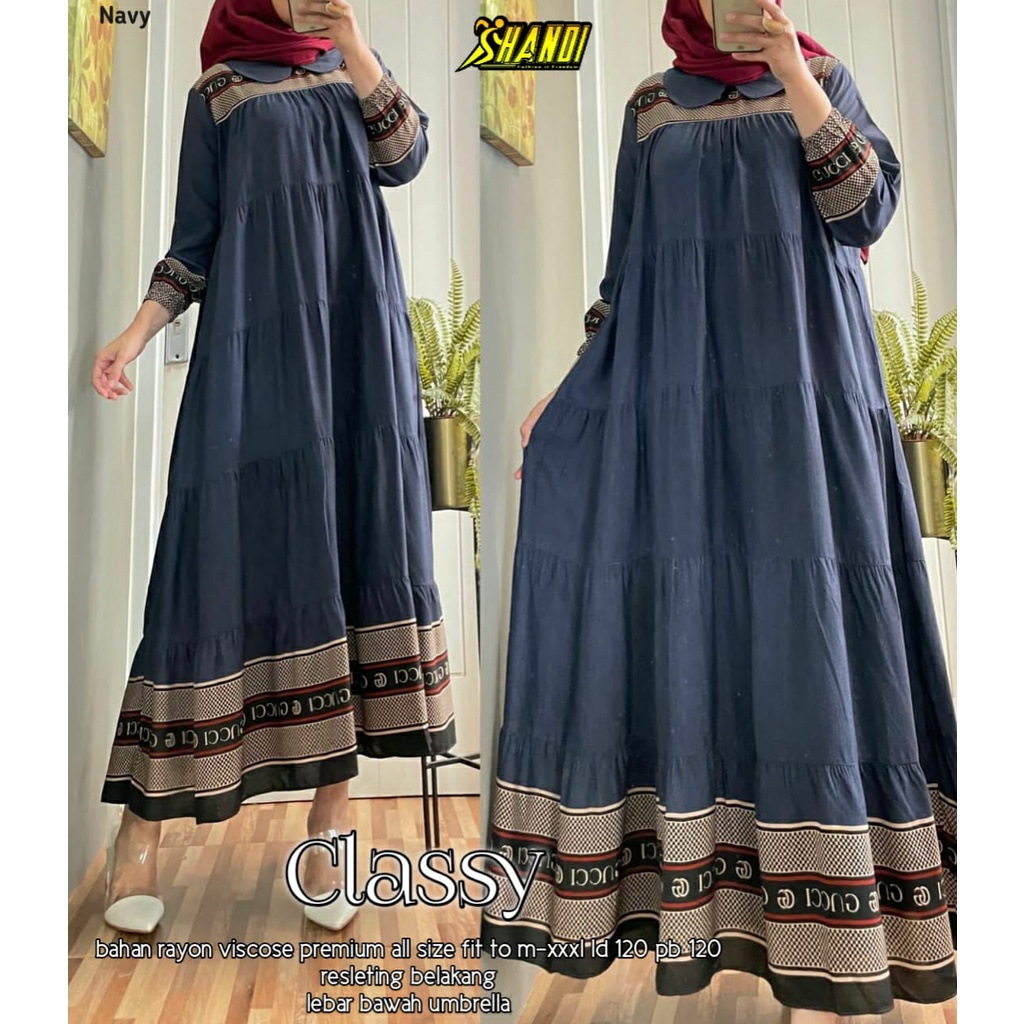 Classy Midi Kerah Dress Wanita Jumbo LD 100 110 120 XXXL Motif Terbaru Bahan Premium Rayon Viscose O