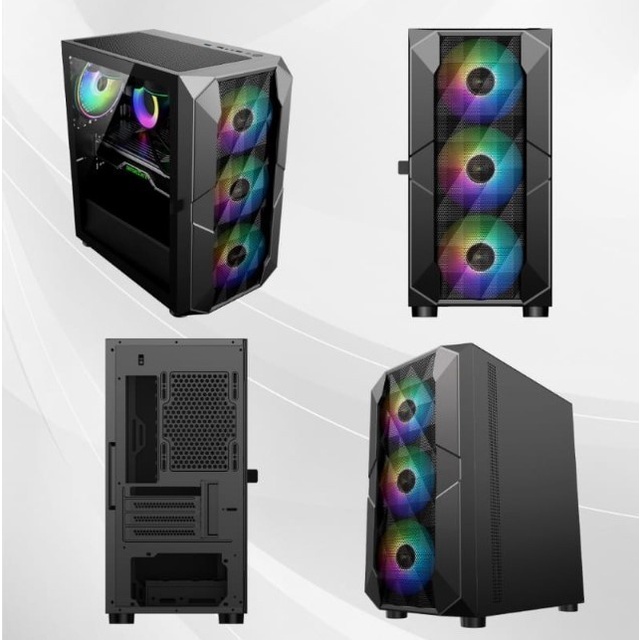 Casing Komputer Enlight Black Silver Free 1 Fan RGB M-Atx Gaming Case