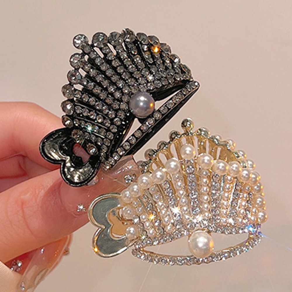 Jepit Rambut Ponytail Aksen Mahkota Mutiara Berlian Imitasi Gaya Korea Untuk Wanita