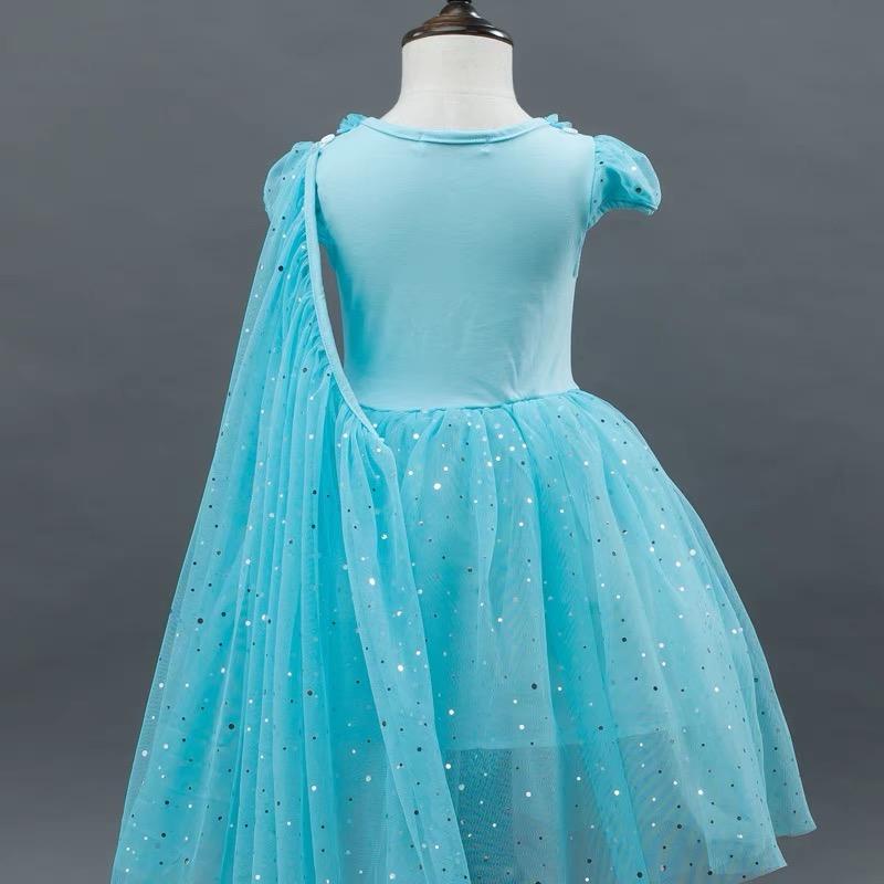 Dress Frozen Elsa Biru Rok Tutu Jubah Lengan Panjang Princess Kostum Import