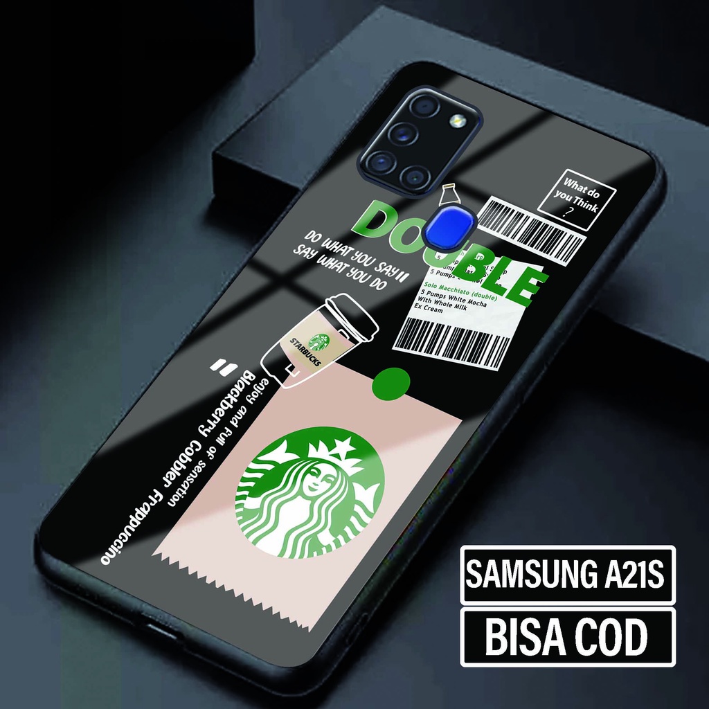 Case Glossy Samsung A21S - Softcase Samsung A21S - Fashion Case Motif [ Starbuck Dbl ] - Kesing Sams