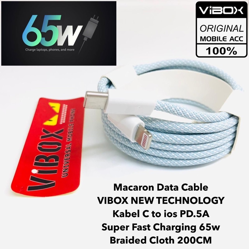 Macaron Data Cable Vibox Kabel C to ios PD.5A Super Fast Charging 65w  Braided Cloth 200CM Promo Sen