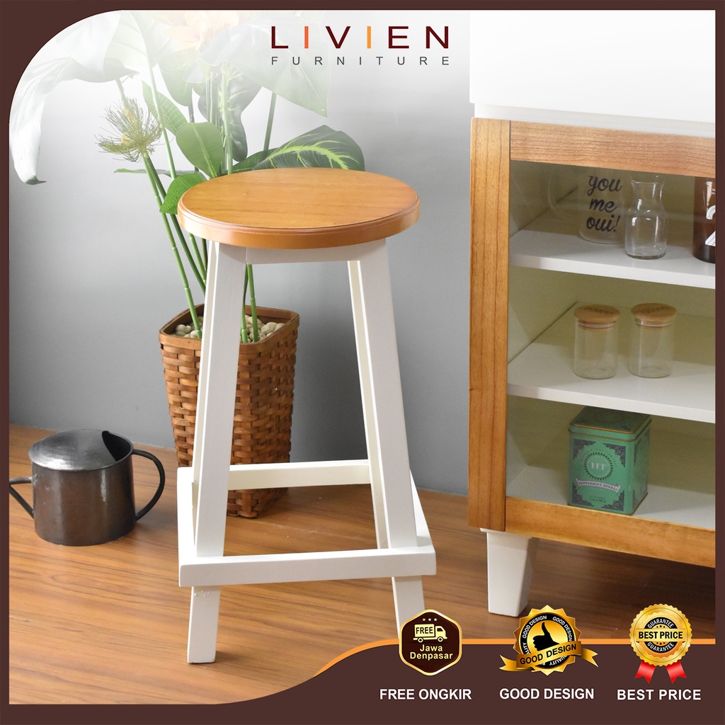 [LIVIEN] "Kursi Bar / Stool" Stool Bulat | Kursi Stool | Round Stool Maple
