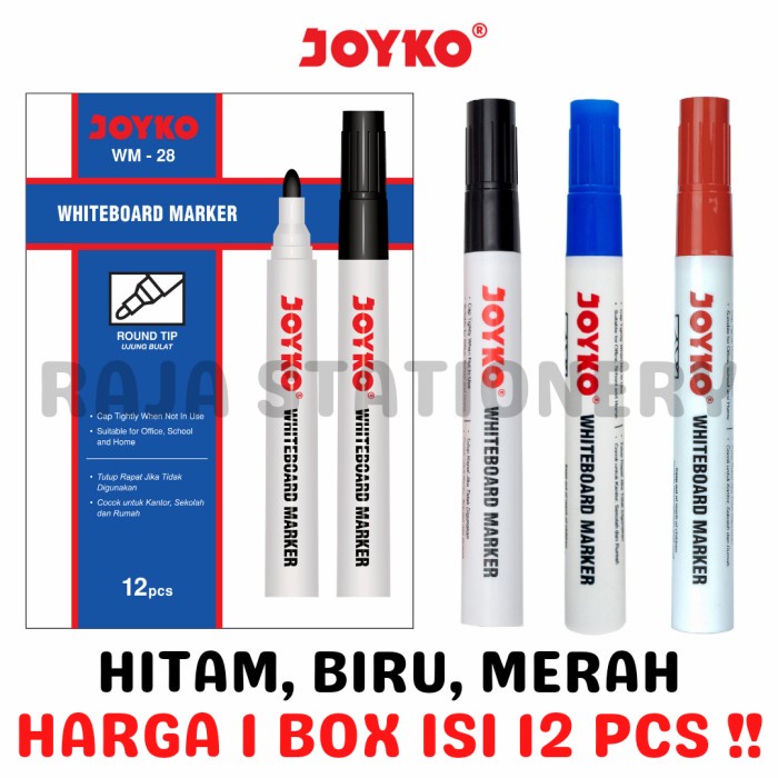 

JOYKO WHITEBOARD MARKER SPIDOL PAPAN TULIS JOYKO WM-28~30 1 BOX 12 PCS - Hitam