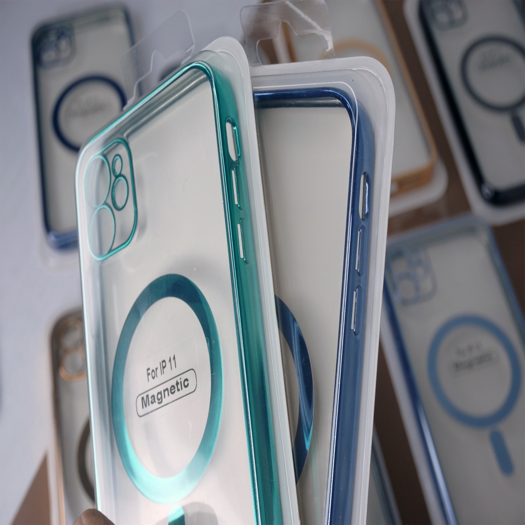 Casing iPhone 11 Pro 5.8 | 11 6.1 | 11 Pro Max 6.5 | 12 6.1 | 12 Pro 6.1 | 12 Pro Max 6.7 | 13 6.1 | 13 Pro 6.1 | 13 Pro Max 6.7 Clear Soft Case Chrome Magsafe Magnetic Hybrid