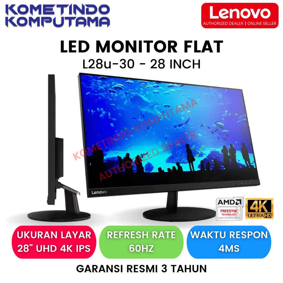 Lenovo L28u-30 28&quot; LED Monitor UHD 4K IPS HDMI DP 60Hz Garansi Resmi