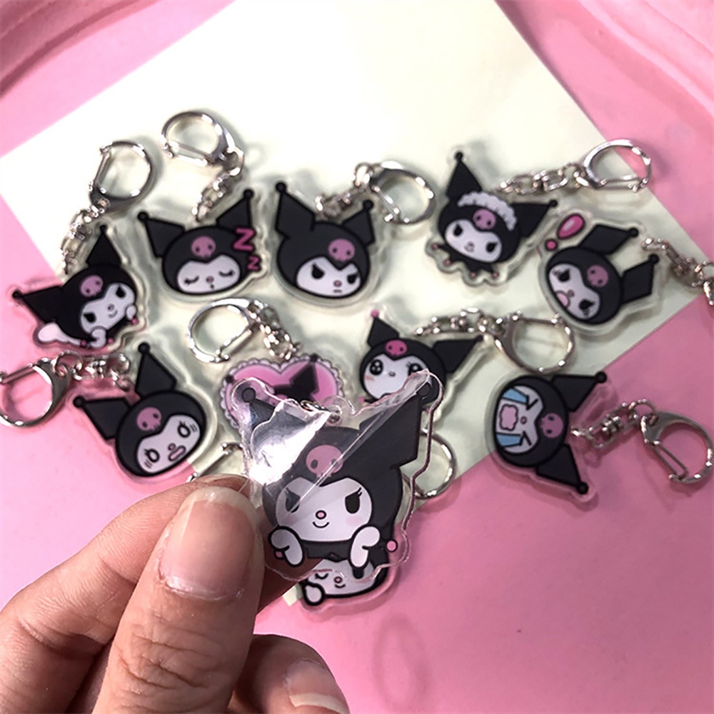 Gantungan Kunci Desain Sanrio Kuromi Dua Sisi Bahan Akrilik Transparan Untuk Tas Anak Perempuan