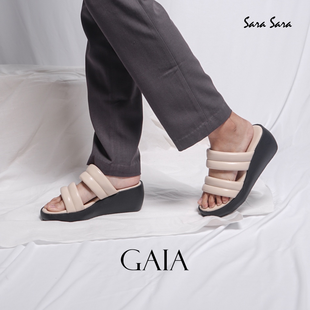 Sara Sara GAIA Sandal wedges wanita casual sendal cewek ban dua kulit kekinian