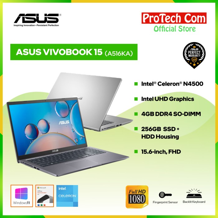 {MahesStore} ASUS VIVOBOOK 14 A516KA DUALCORE N4500 4GB 256GB INTEL UHD 15 OHS W11 Berkualitas