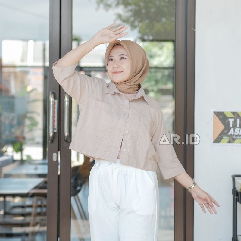 KEMEJA CROP POCKET LINEN / KEMEJA OUTER CROP LINEN