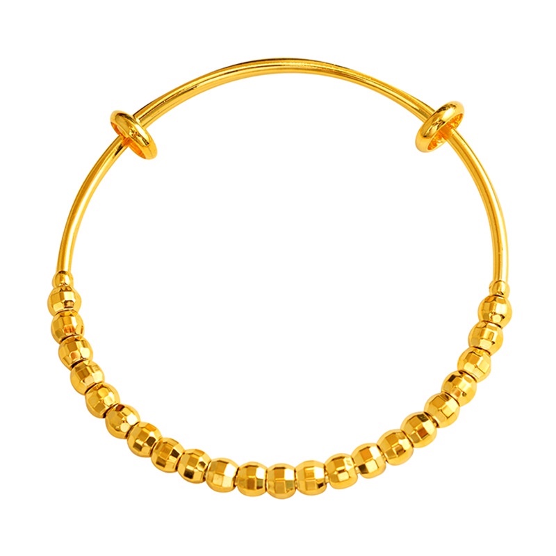 Goldkingdom Perhiasan Fashion 24K Bangkok Aksesoris Ready Stock Klasik Push Pull Gelang Manik-Manik Laser Beads Emas Asli Kadar 375 Kecil Nugget Gelang Minimalis Wanita