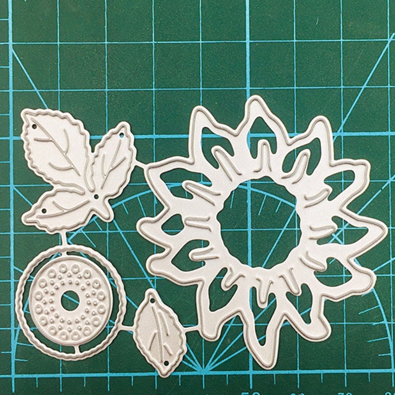 Stensil Cutting Dies Bentuk Bunga Matahari Dan Daun Bahan Logam Untuk Scrapbook Album Foto
