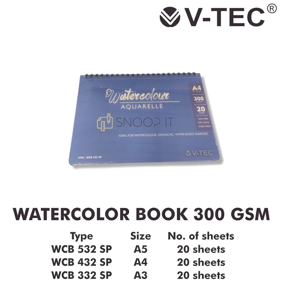 

Water Colour Book Spiral V-Tec Ukuran A3 WCB – 332 SP / Sketchbook Spiral WaterColour Aquarelle Vtec 300 gram Isi 20 Sheet – SHSNP