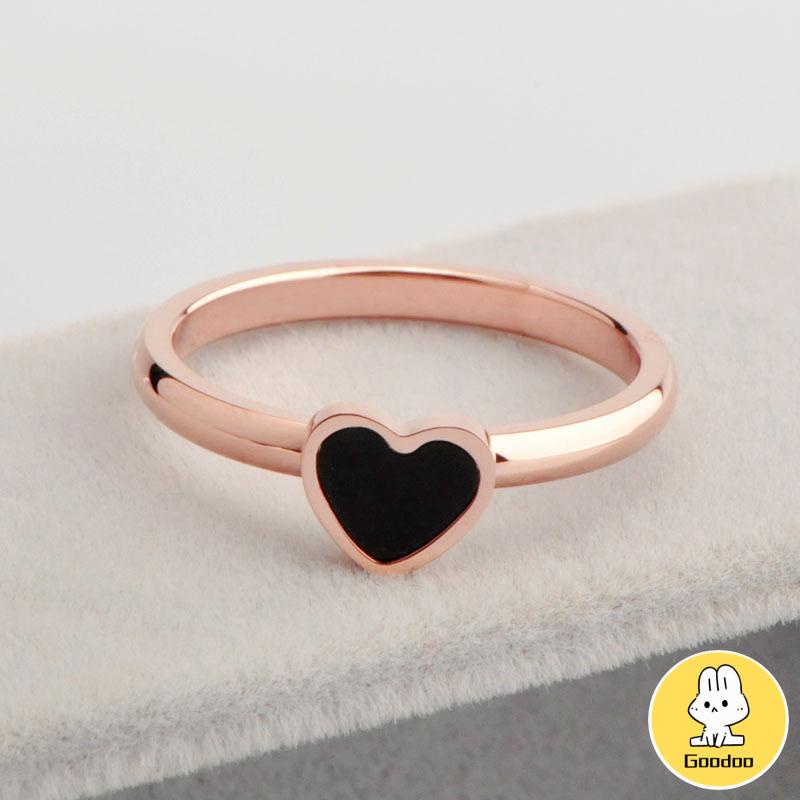 Korean Cinta Hati Cincin Titanium Lapisan Emas Model  Rose Gold Gold Ring Aksesoris Wanita -Doo