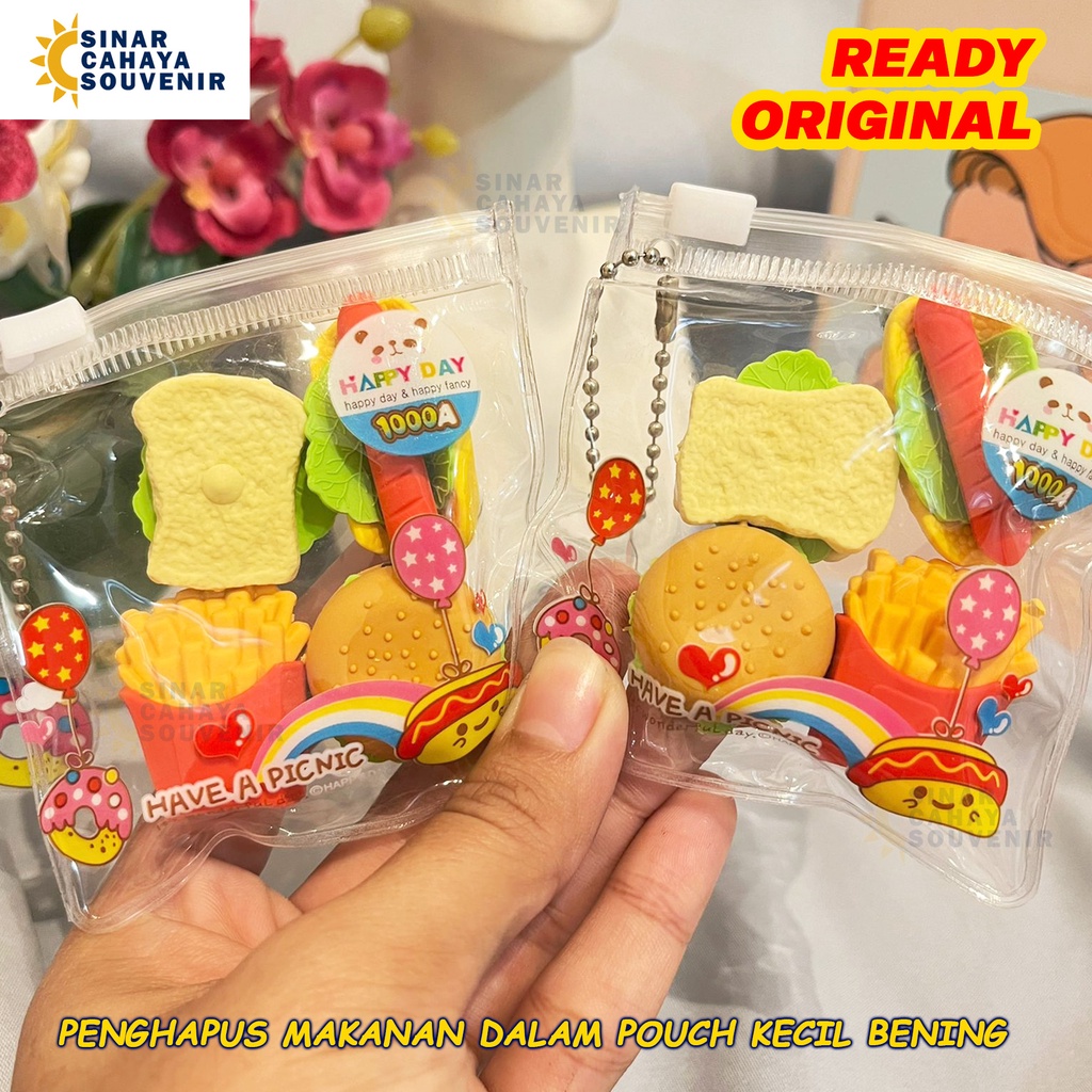 Penghapus Makanan Kentang Burger Sandwich Hot Dog | Hapusan Pensil Dapet Pouch Bening Lucu Unik | AT
