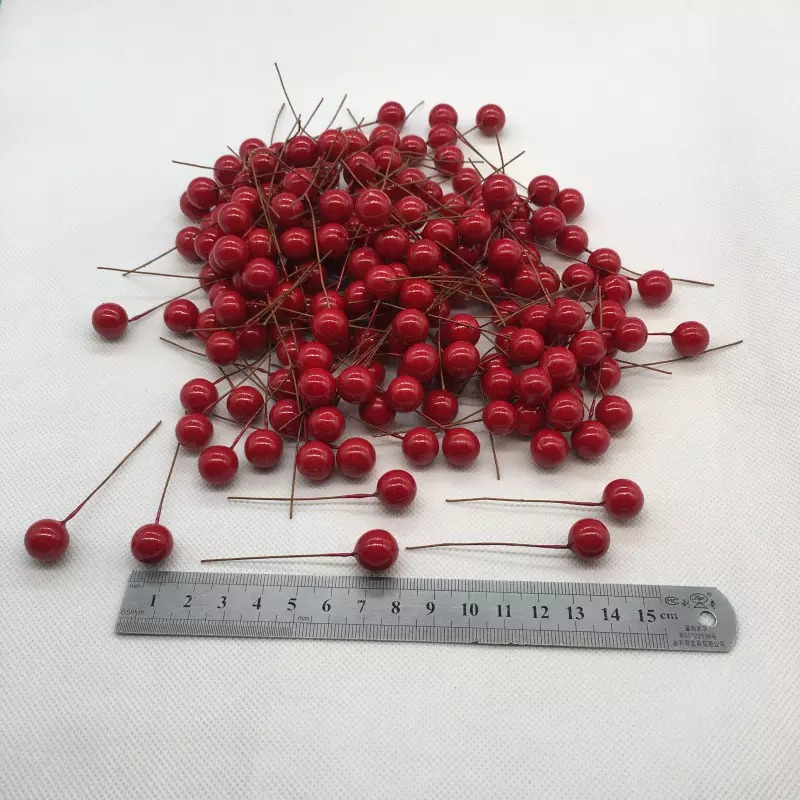 100Pcs RED mini Artificial Cherry Simulation Small Cherry Foam Plastic Fake Fruit Model Party Christmas Decoration 10mm